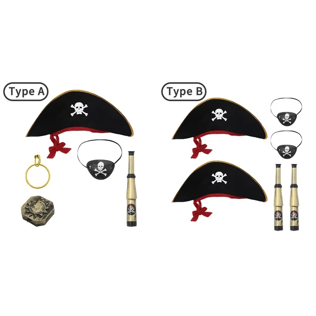 Captain Pirate Theme Kids Halloween Birthday Party Supplies Pirate Telescopic Compass Patches Treasure Toys Party Favor Toys Set 2