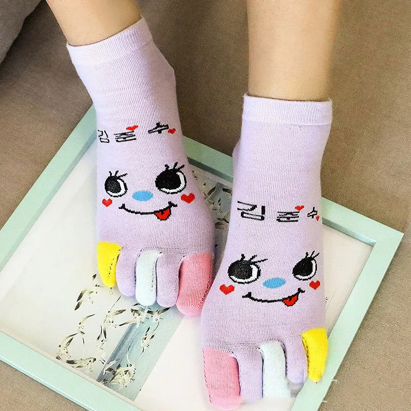 Autumn and Winter Five-finger Socks WOMEN'S Cotton Short Socks Cartoon Toe Deodorant Absorbent
