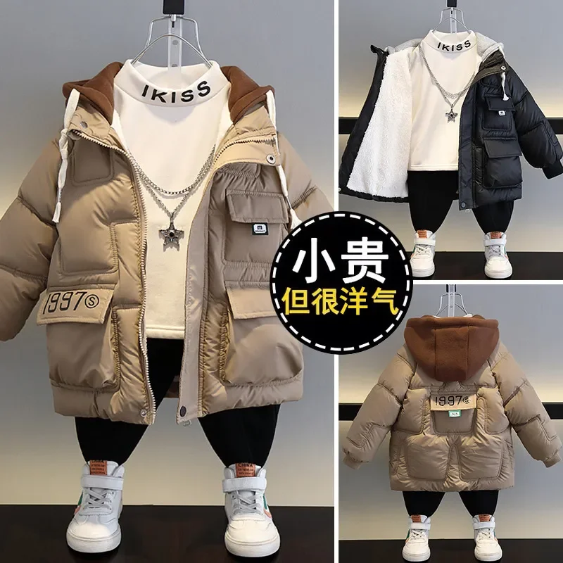 

-30℃ Winter Thick Down Jacket Boys Plus Velvet Warm Hooded Cotton Coat Children Clothing Kids Cotton-Padded Parka Snowsuit