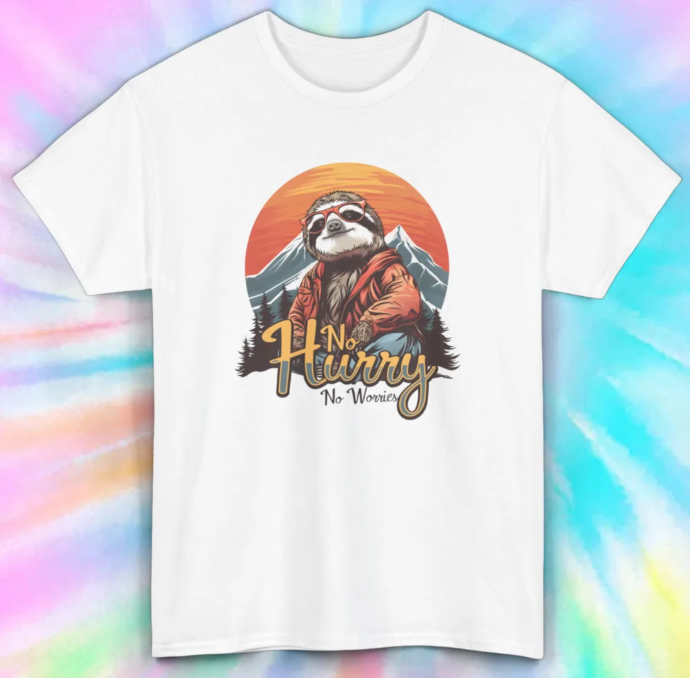 

Футболка с рисунком Ленивец, не торопитесь, не беспокойтесь, футболка с графическим рисунком охлаждения Vibe, высококачественные футболки из 100% хлопка с коротким рукавом