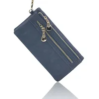 Large Capacity Women's Dull Polish Leather Wallet Double Zipper Clutch Wristlet Purse Phone Coin Card Holder Multi-pocket Wallet 2
