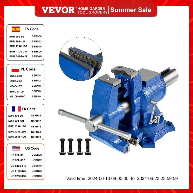 

VEVOR 5" Multipurpose Bench Vise 360° Swivel Rotating Vise Head/Body 30Kn Clamping Force for Clamping Fixing Home Hand Tool