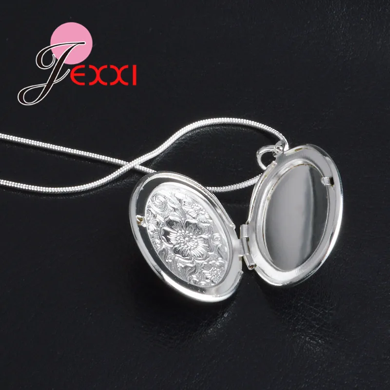 925 Sterling Silver Necklace Round Open Locket Pendant Necklaces Photo Women Collar Jewelry pendant necklace silver necklace