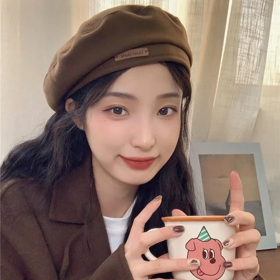 빈티지 모직 베레모 모자, 프랑스 예술가 보넷 따뜻한 펠트 모자, 여성 단색 팔각형 모자, 가을 소녀 모자, 패션