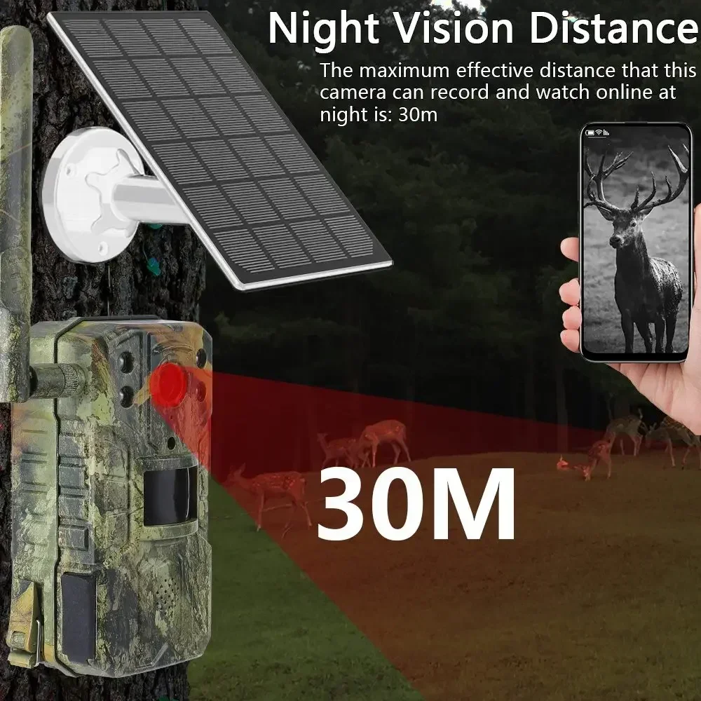Caméra chasse solaire 20MP détection PIR étanche faune 4K 14MP 4G vision nocturne 30m 7800mAh
