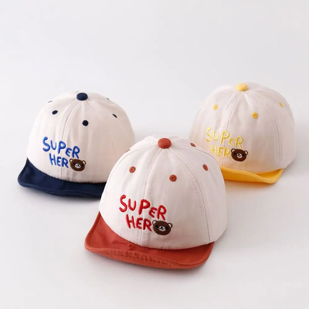 Cute Korean Style Spring Solid Color Outdoor Bear Baseball Cap Children Soft Brim Hat Infant Sun Visor Hats Kids Peaked Hat