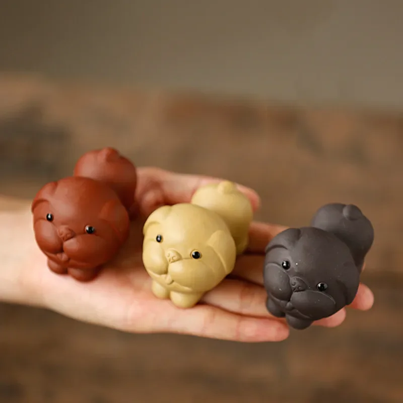1PCS Mini Fingertips Purple Clay Tea Pet Handmade Cute Animal Statue Ornaments Boutique Crafts Tea Set Decoration Accessories