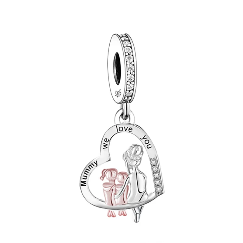 Fit Original Pan Charms Bracelet 925 Silver Mother Son Mother Daughter Hand In Hand Walk Together Bead For Making Women Berloque 4