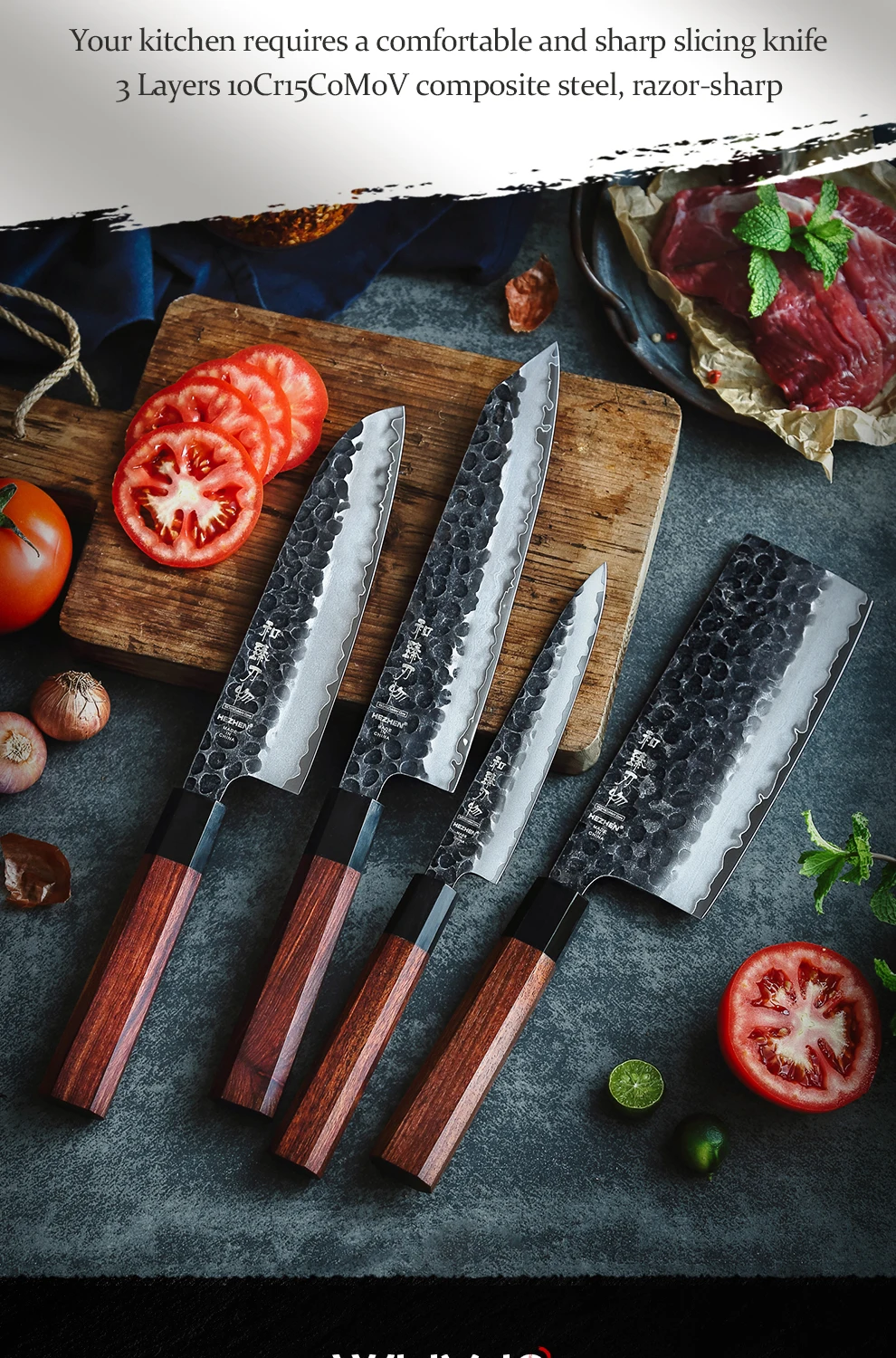 Inoxidável, Aço Composto, Santoku Nakiri Utilitário, Punho