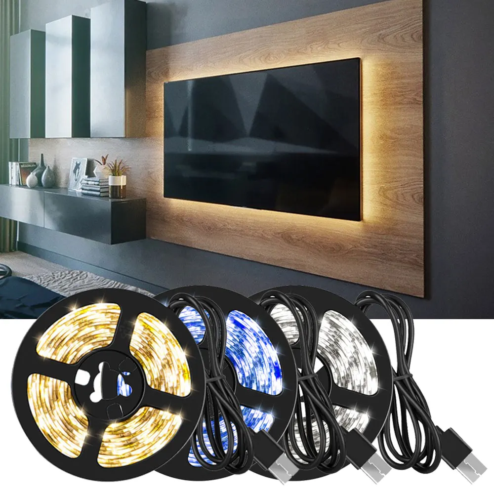 5M USB Led Strip Lights Aesthetic Room Decor Christmas Decoration Bedroom Closets Kitchen TV Ambient Ring Light Neon Wall Lamps