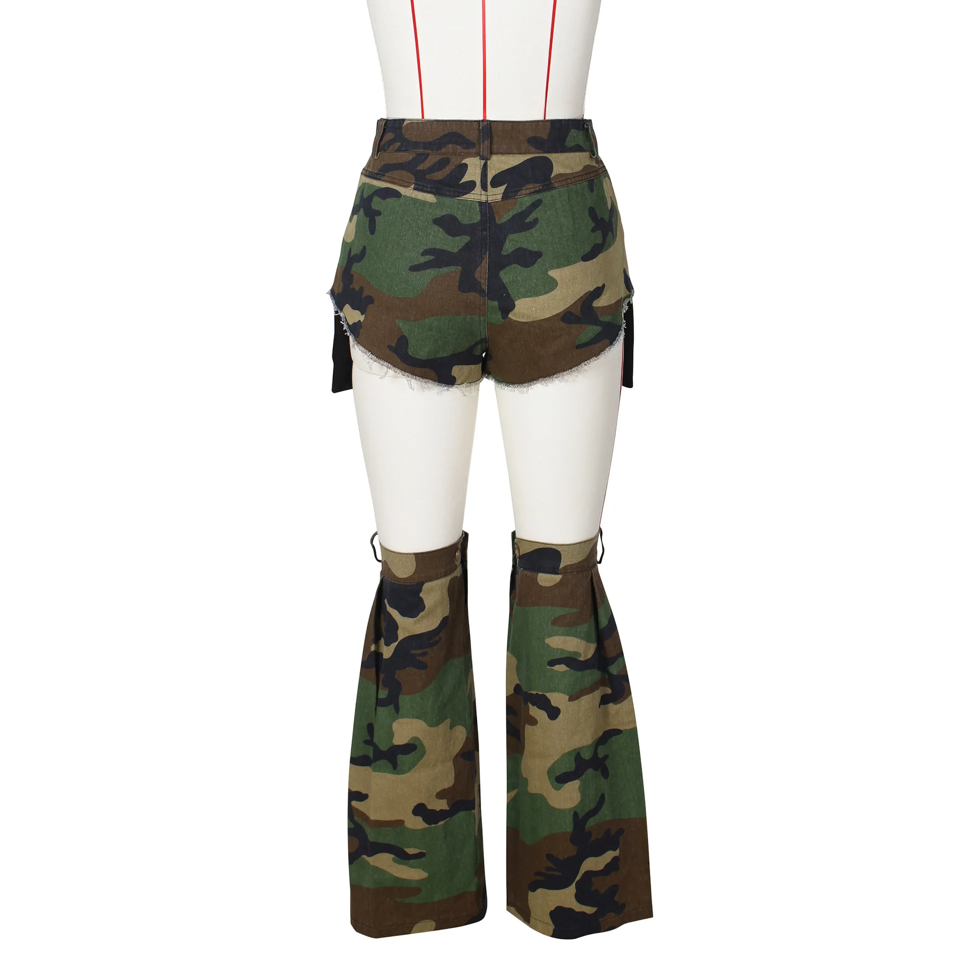 Women's Casual Camouflage Summer Do Old Hot Pants Leg Set Trend Three-Piece Camouflage Mid-Waist Fashion Shorts Sexy Style