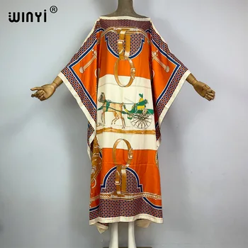 WINYI 2023 new Africa Fashion boho Popular printed twill Kaftan Maxi dress Summer Beach Bohemian Caftan long dress for lady 1