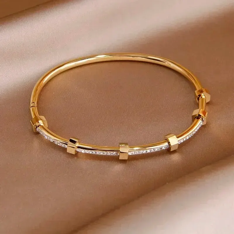 Zirconia bangle Round Cubic Zirconia Bangles For Women Men Stainless Steel Crystal Bangle Party Jewelry