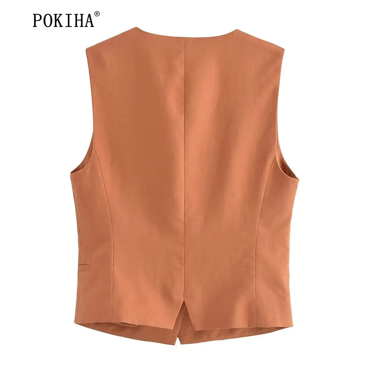 Pokiha Fashion Women Vintage Linen Front Buttons Cropped Waistcoat And Elegant Mid Waisted Midi Dress Female Chic Two_voghion.com