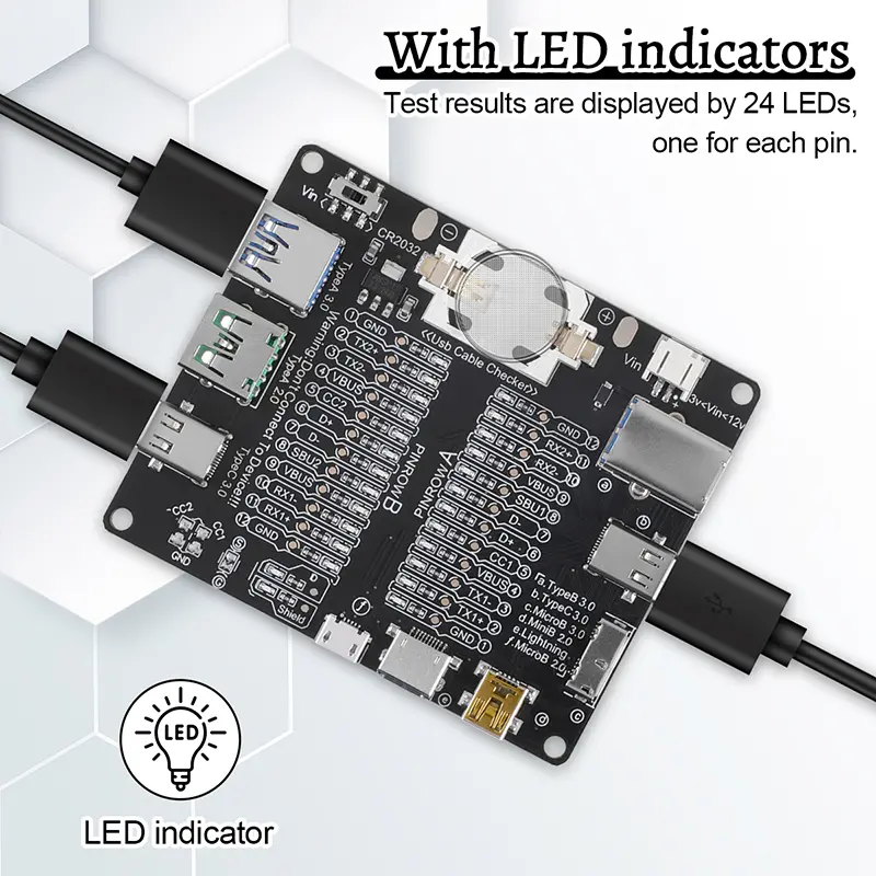 USB Cable Tester Board Data Wire Checker with Acrylic Case LED Indicator for Charging TYPE-C Micro Type A Type B Data Cable Test image 6