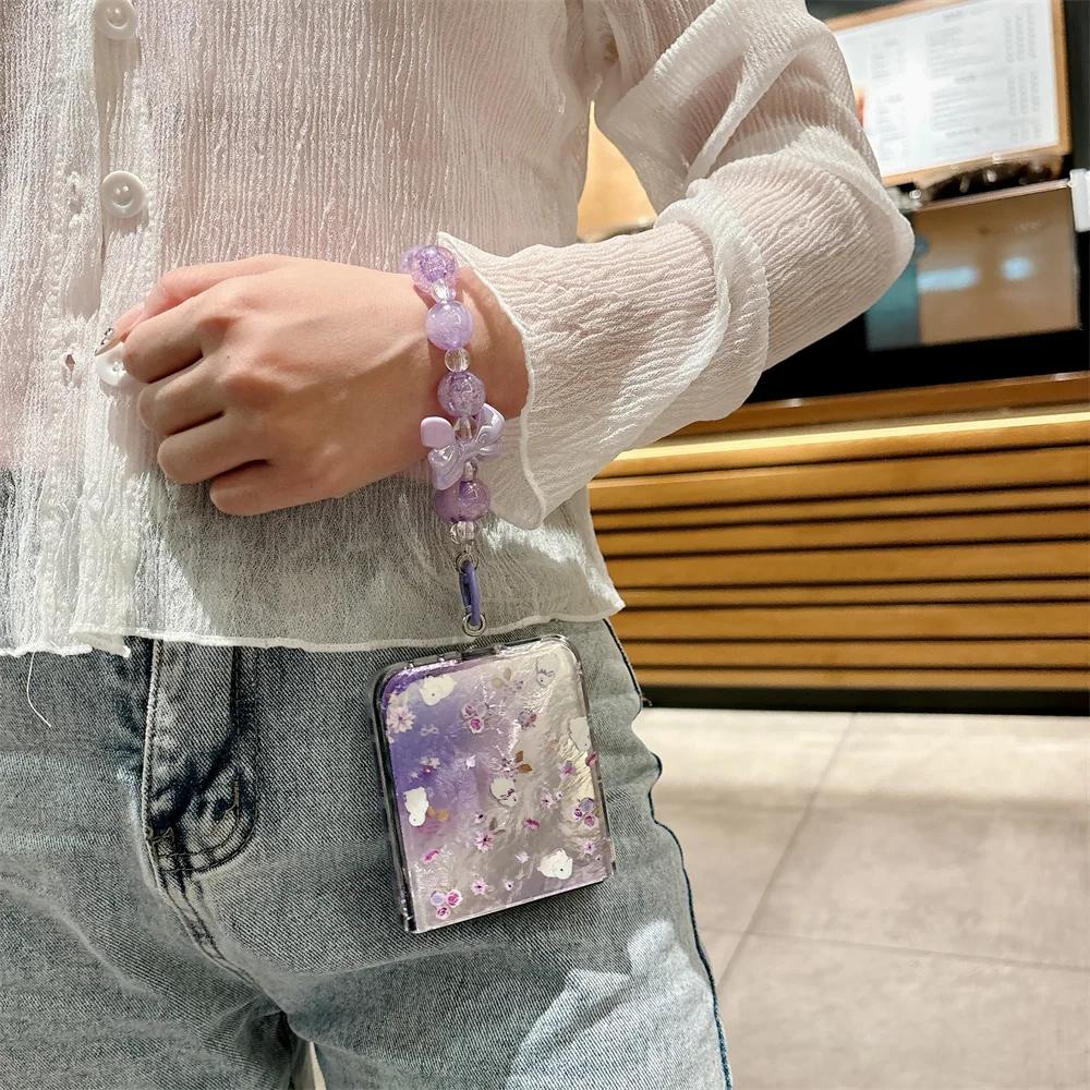 Gradient Flower Pattern Phone Case with Bracelet and Protective Hard Shell Back Cover