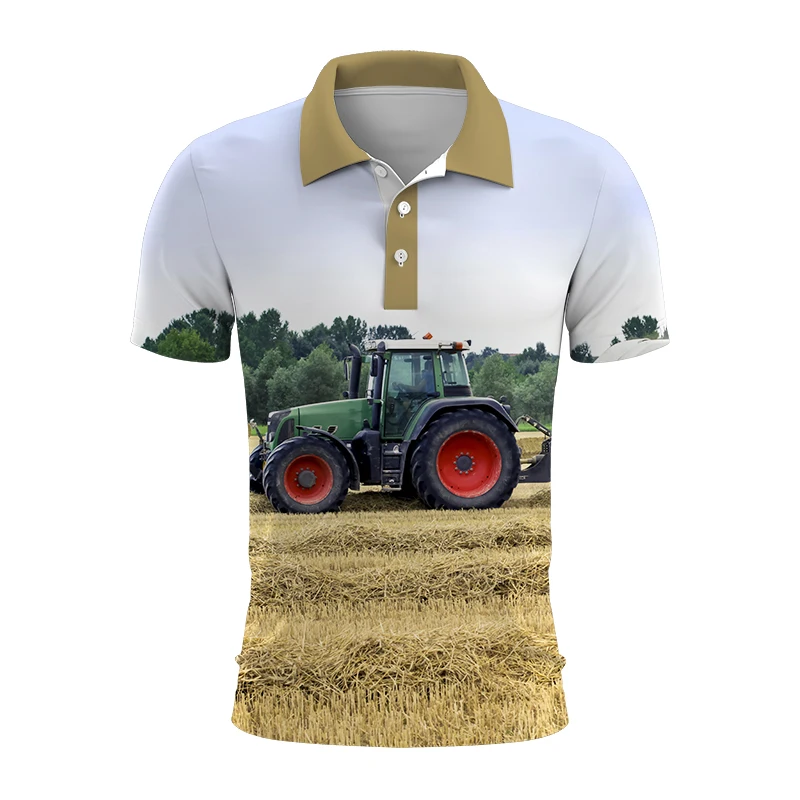 

Модная Летняя мужская рубашка-поло с 3D-принтом сельскохозяйственного трактора, футболка-поло унисекс, Спортивная футболка с коротким рукавом, Топ