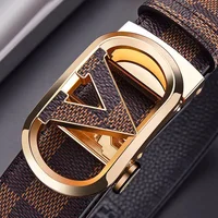Paul Men's Plaid Pattern Leather Belt Automatic Buckle Genuine Leather Mid-Young Business Pants Belt Male Fashion Accessory