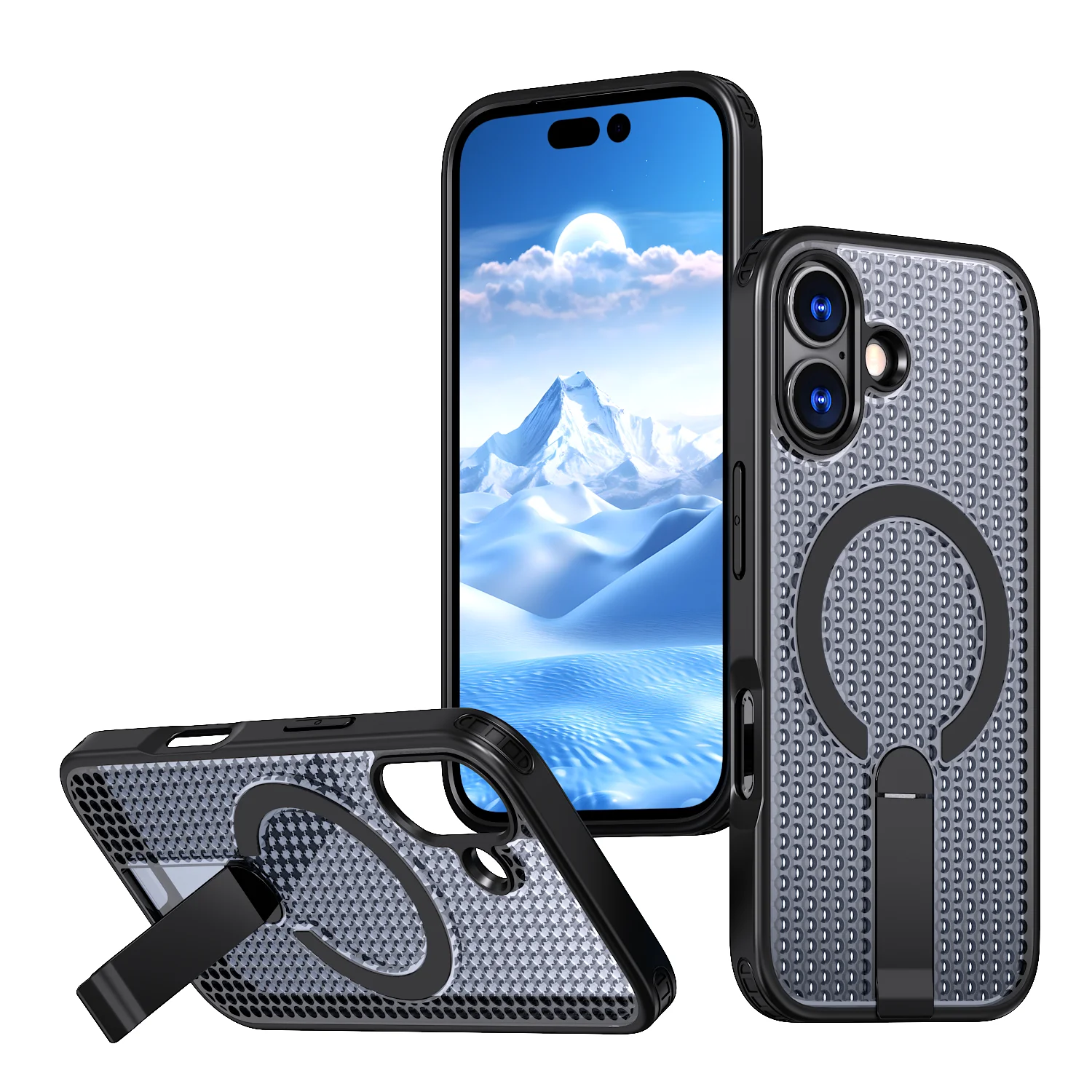 Breathable Mesh Magnetic Heat Dissipation Phone Case with Foldable Bracket