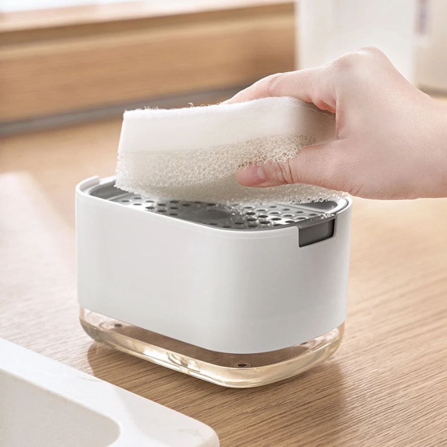 Soap Dispenser Dish soap dispenser and sponge holder soap liquid pump dispenser kitchen detergent press box for Kitchen Bathroom