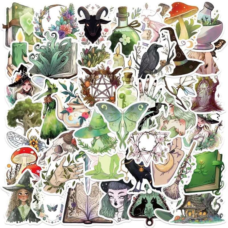 

50PCS Fresh Forest Witch PVC Sticker Aesthetic Stationery Hand Accounting Tools DIY Decoration Scrapbooking Supplies for Kids