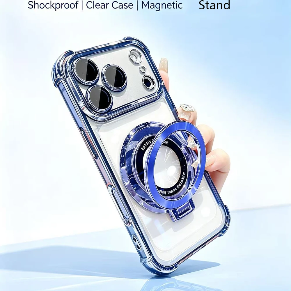 Luxury Plating Magnetic Bracket Case with Holder Stand - Shockproof Cover