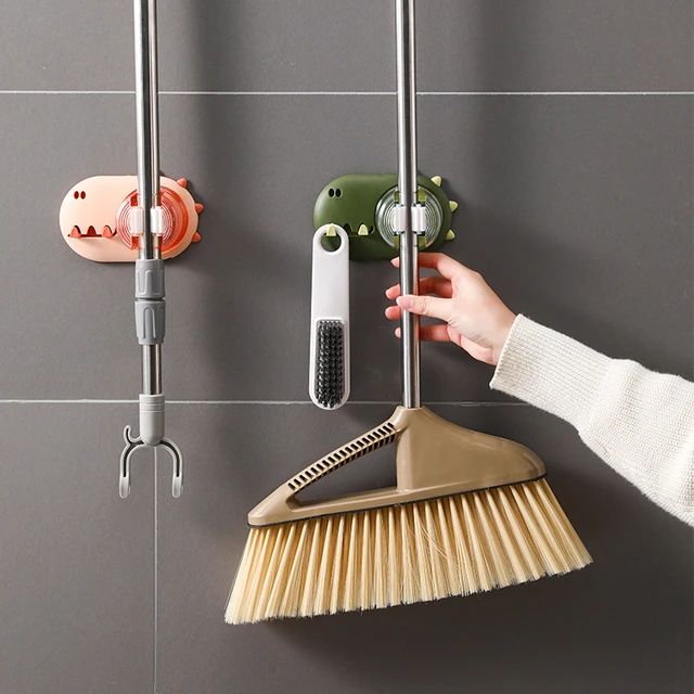 1pc Wall Mounted Mop Organizer Holder Brush Broom Hanger Home Storage Rack  Bathroom Suction Hanging Pipe Hooks Household Tools home