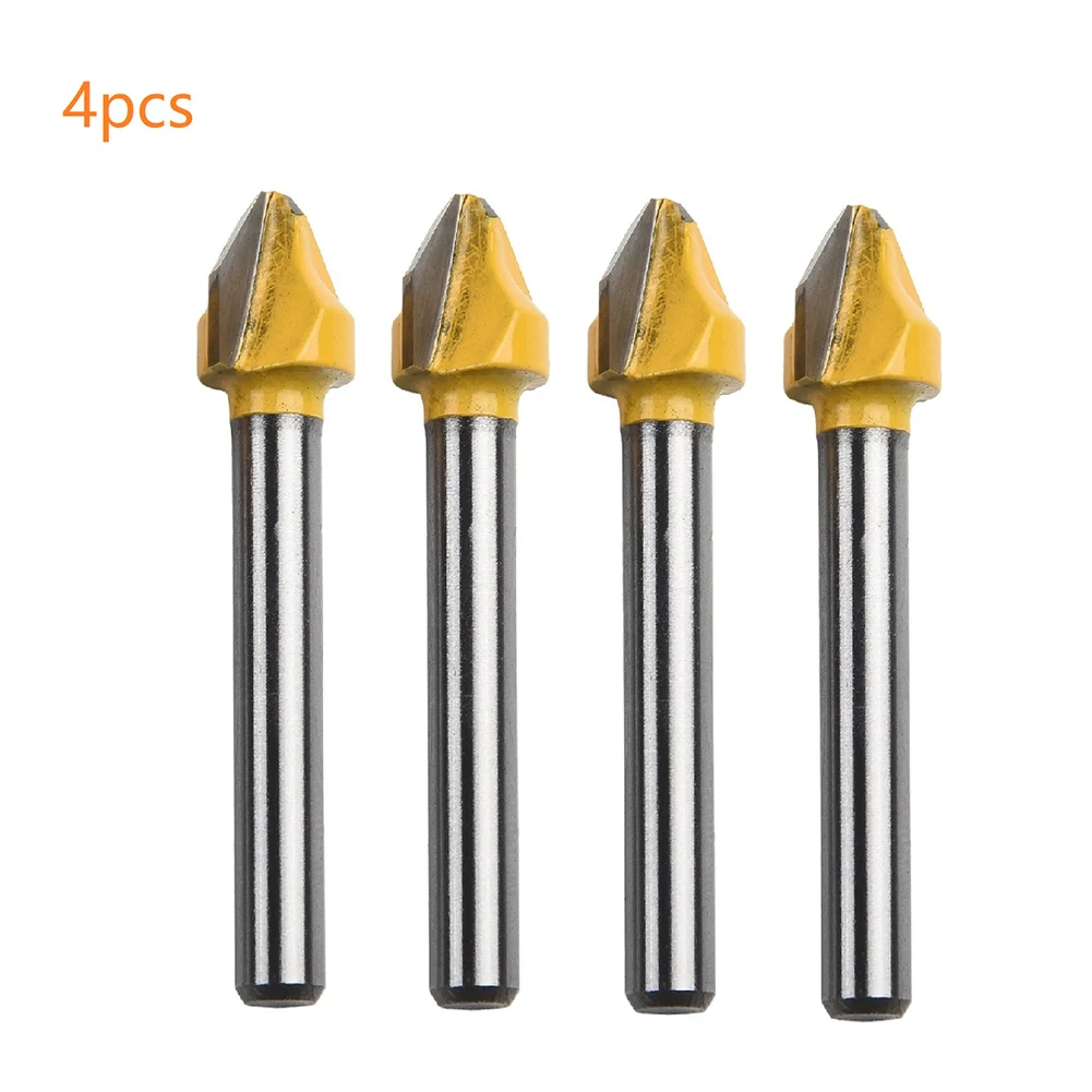 

4pcs 6mm Shank 90 Degree V-Shaped Flat Head Chamfer Milling Cutter Woodworking Engraving Trimming Router Bit Power Tools