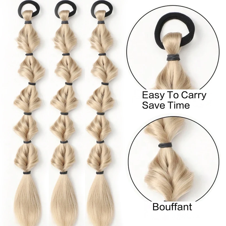 Synthetic 20 Inch Ponytail Wig Female Bubble Braid Natural Dye Twist Braid Tie-Up Dreadlocks Ponytail Lantern Braid