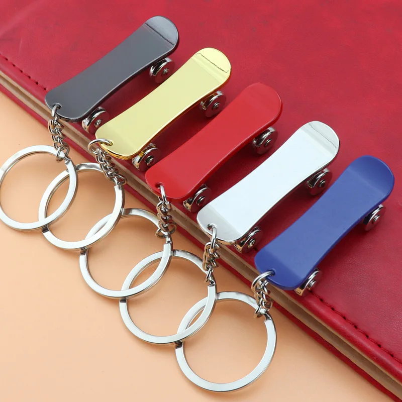 

Metal Creative Rolling Scooter Keychains Personality Multicolour Finger Skateboard Toy Pendant Jewelry Car Key Ring Kawaii Gift