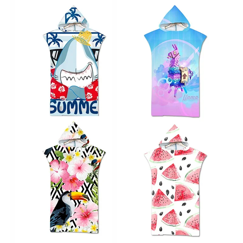 Summer Fashion Beach Towel Microfiber Quick Dry Large Hooded Cloak Adult Cartoon Animal Poncho Bathrobe for Swim Surf Bath Towel