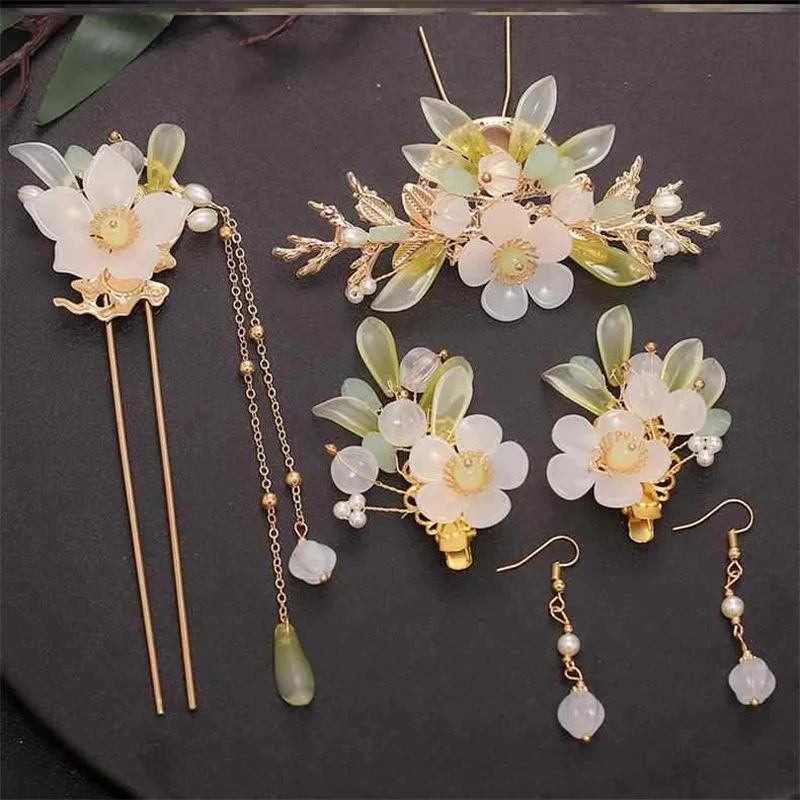 Hanfu Headdress Tassel Step Shaking Hairpin Antique Style Hair Crown Hairpin Set hair accessory jewelry set jewelry accessories hair headdress hair band crown