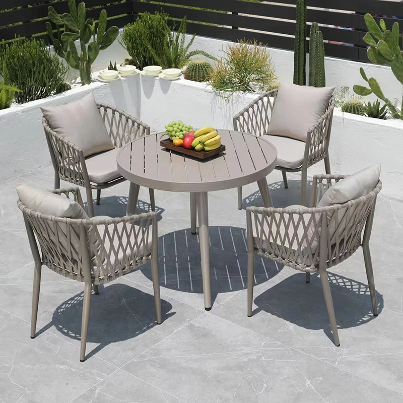 5-pieces Patio furniture outdoor dining set wicker rattan rope  Balcony outside chat set table and chairs Porch coffee set