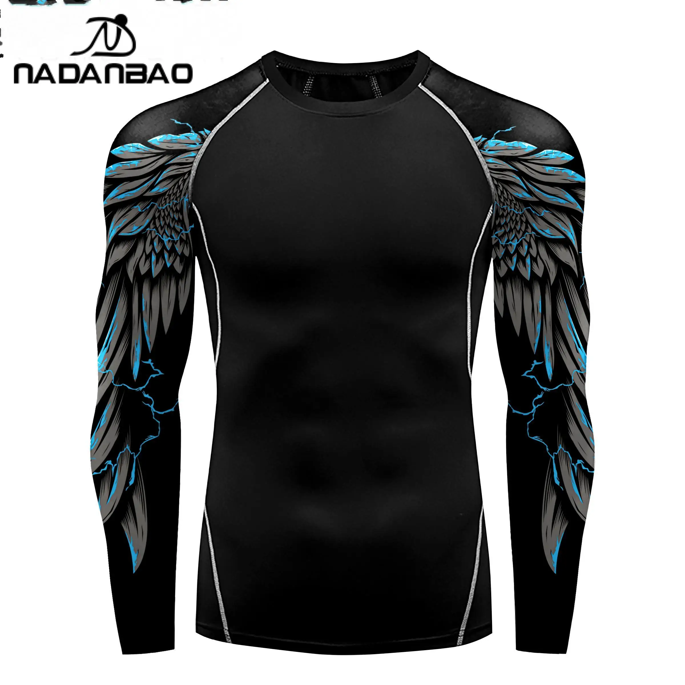 NADANBAO Men Rash Guard Surfing Diving Tee Swimwear Tight Long Sleeve Printed Shirt Swimming Compression Fitness Tops Swimsuit
