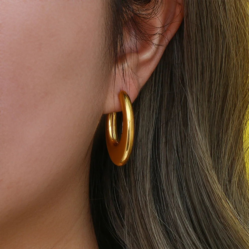 Stainless Steel Earrings For Women Trendy Gold Color Large Circle Hoop