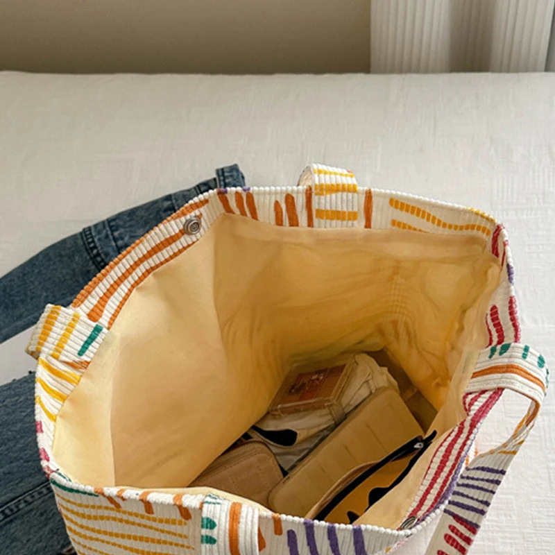 Large Capacity Tote Bag Luxury Designer Handbags For Women 2024 Brand Multicolored Stripes Canvas Shoulder Bag Big Shopper Bags