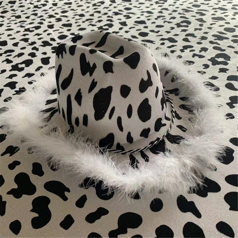 Cowboy hats cowgirl hats Cow print hat with feather birthday party hats women performance hat for adults