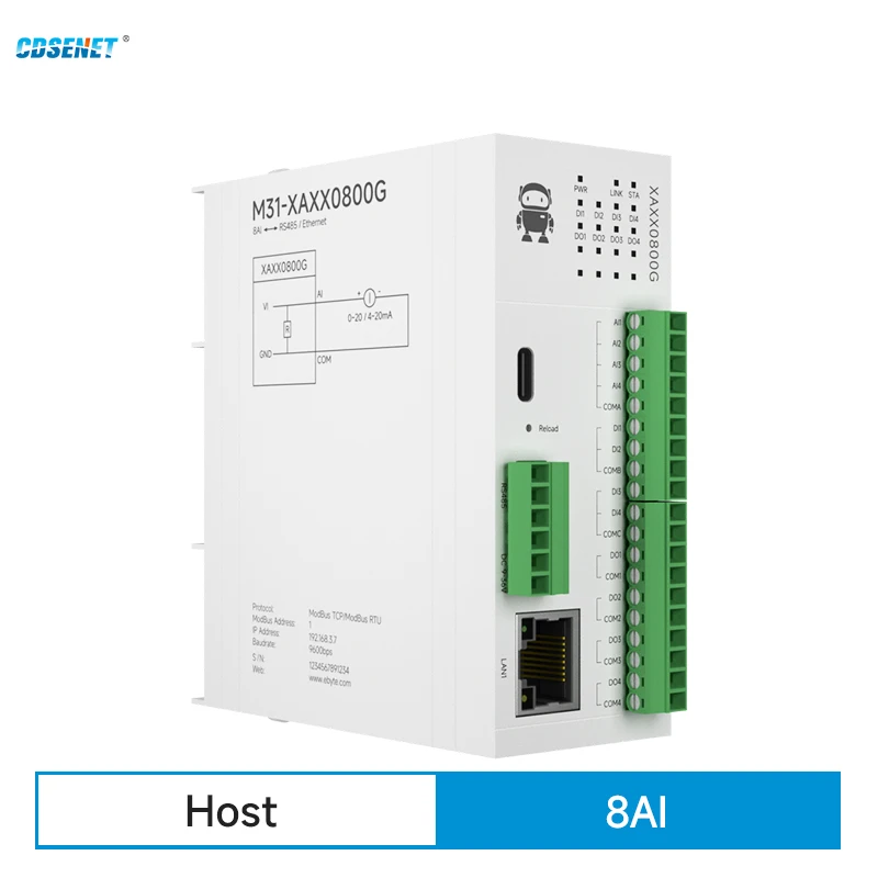 8DI Remote IO Module RS485 Ethernet RJ45 CDSENET M31-XAXX0800G Analog Switch Acquisition Modbus TCP RTU Firmware Upgrade 4di 4do remote io module rs485 ethernet rj45 cdsenet m31 axax4040g analog switch acquisition modbus tcp rtu firmware upgrade