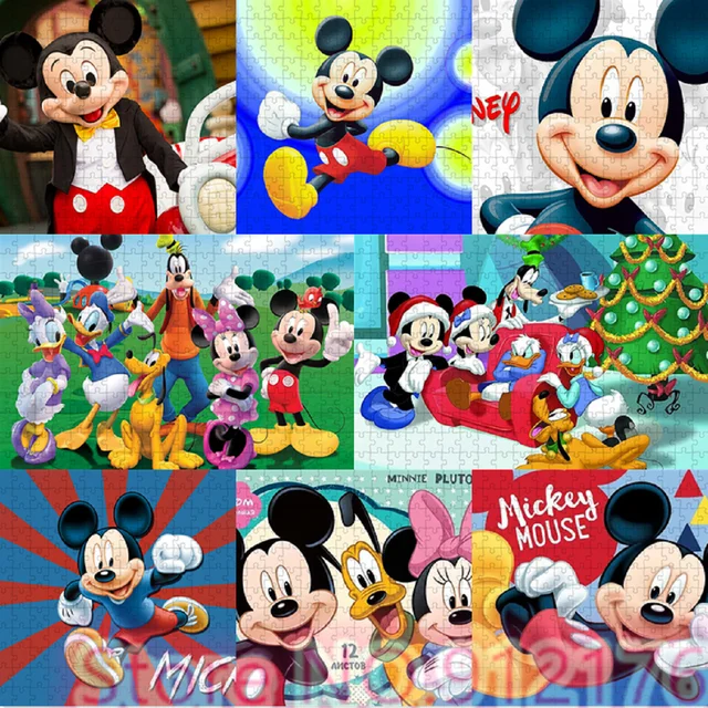 Disney quebra-cabeça de natal 300/500/1000 peças mickey e minne quebra- cabeças dos desenhos animados brinquedos artesanais para crianças presente  de ano novo - AliExpress