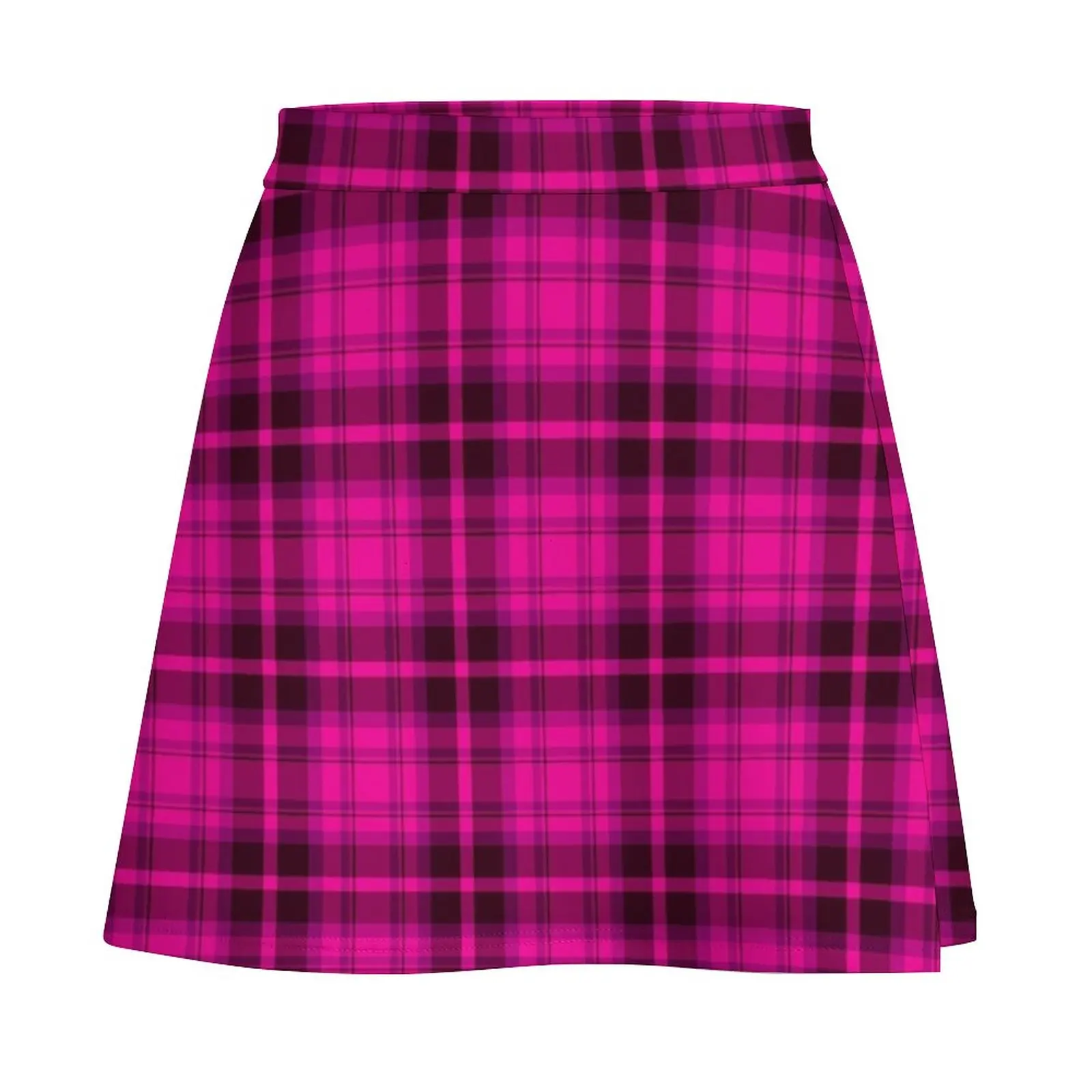 Shocking Pink Tartan Plaid Pattern Mini Skirt dress women summer korean clothes ladies