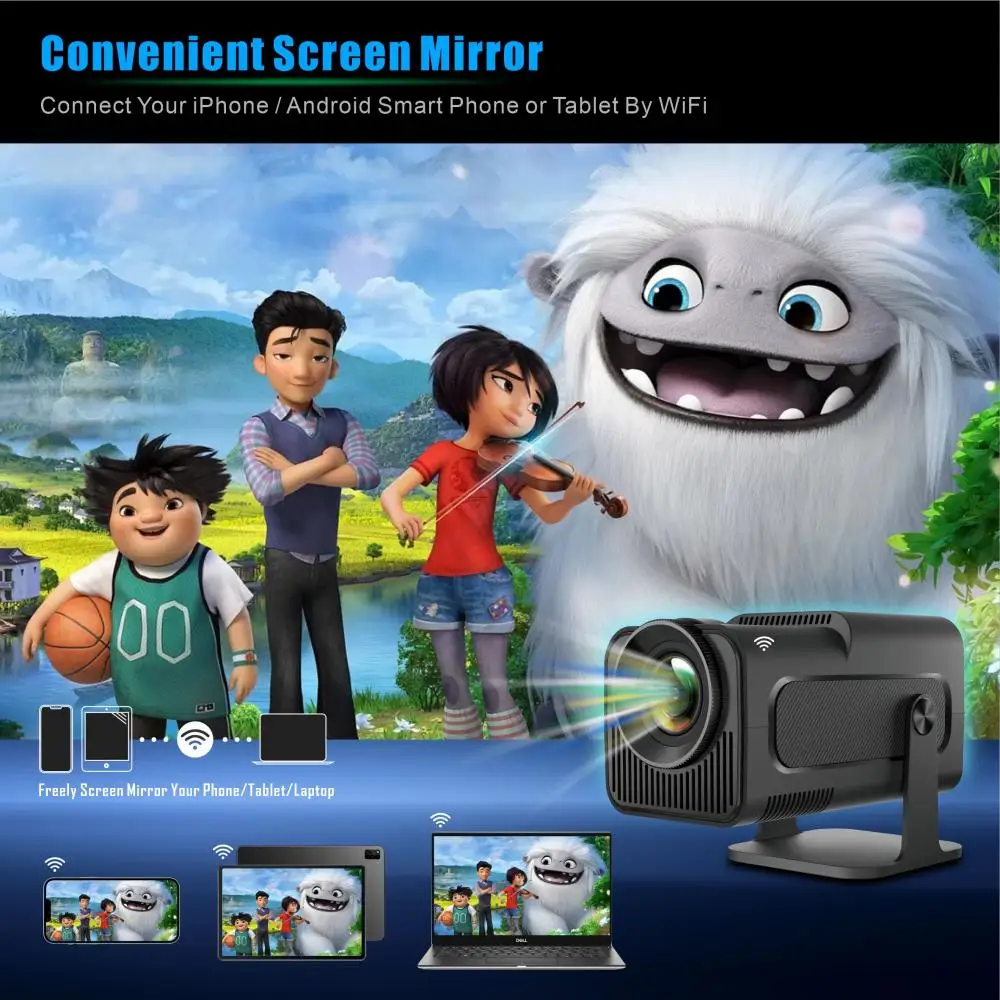 Portable Projector Salange Smart Android11 HY320 Projector 4K WiFi6 BT5 390ANSI Full HD 1080P Home Cinema Outdoor Portable for Phone