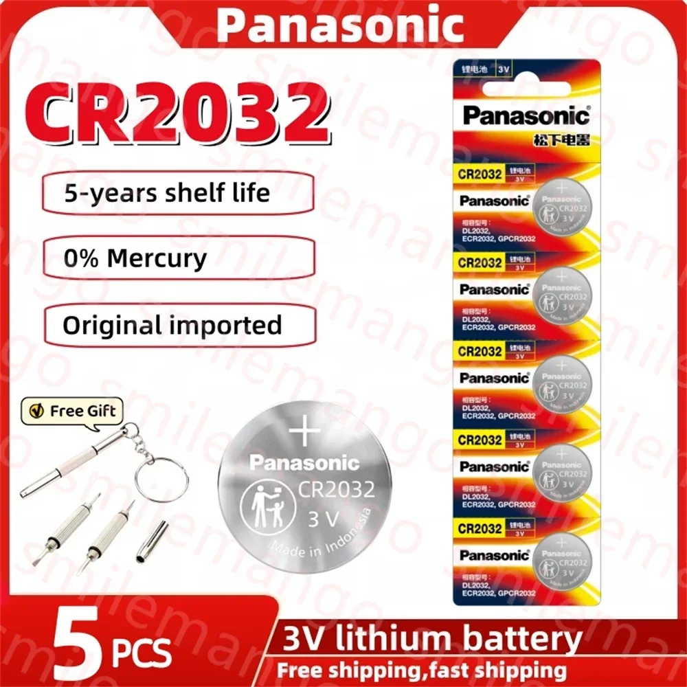 

5 шт. оригинальный Panasonic CR2032 3 в кнопочная ячейка DL2032 ECR2032 GPCR2032 литиевая батарея для калькулятора игрушечные часы + отвертка