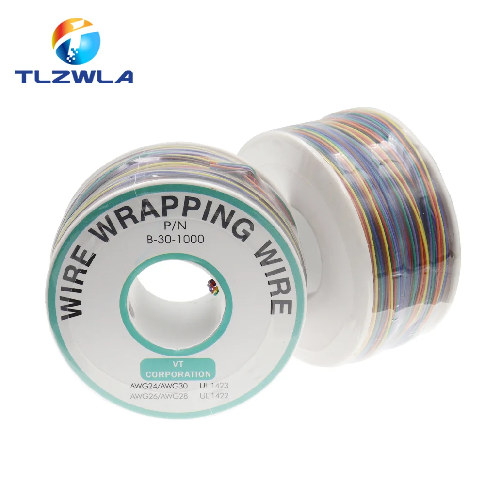 TLZWLA Обмоточный провод AWG30 Wrapping Wire Cable, 8 цветов, 200 метров, для PCB, перемычка flying jumper wire, лужёная медь, цельный, изоляция PVC