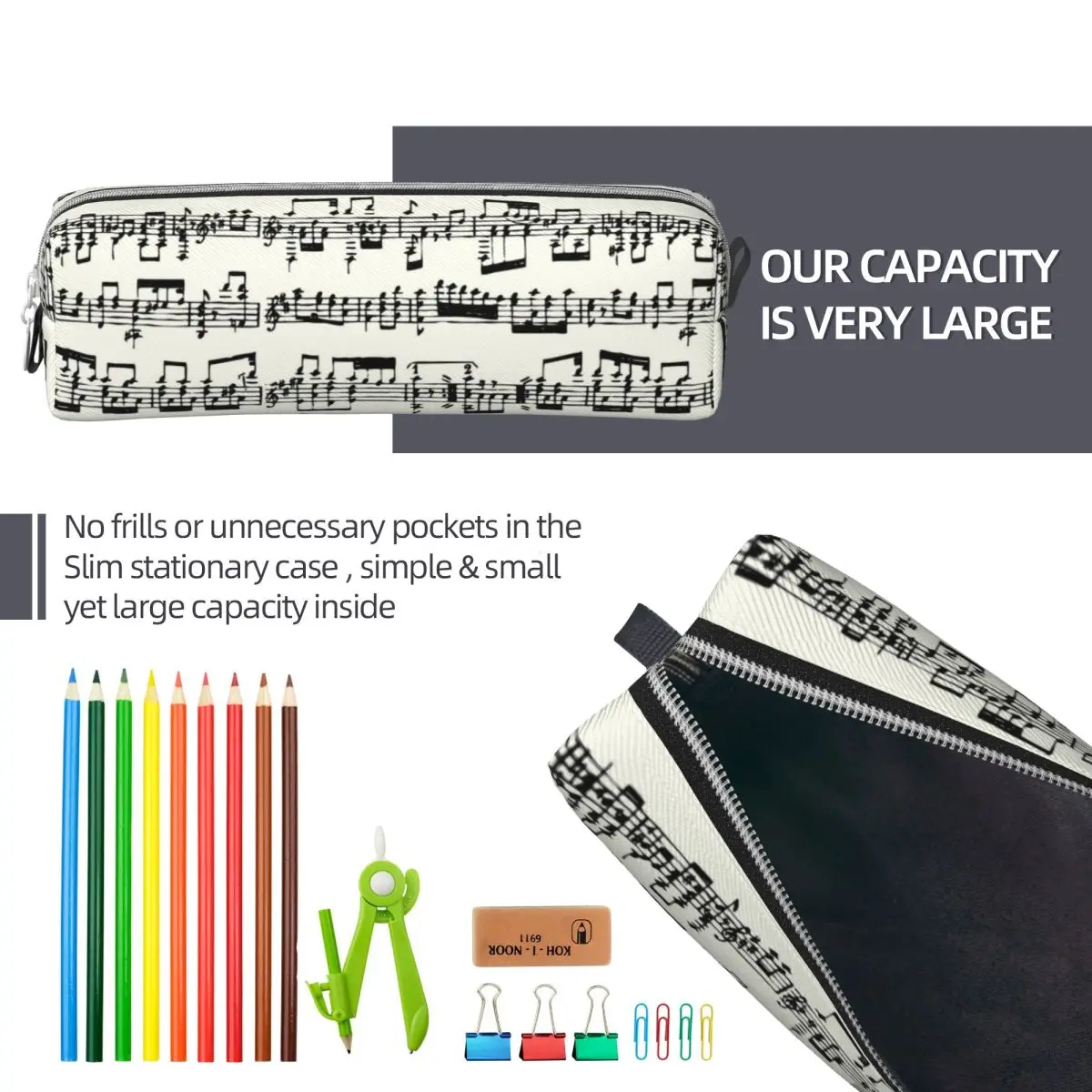 Sheet Music On Ivory Pencil Case Lovely Musical Notes Pen Box Bags Student Large Storage Students School Gifts Pencil Box