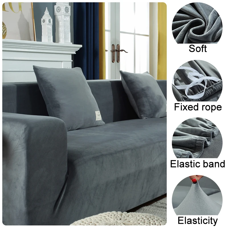 New Velvet Fabric Sofa Covers For Living Room Stretch Soft Sofa Cover High Quality 1/2/3/4 Seats Modern Armchair Covers For Home 4