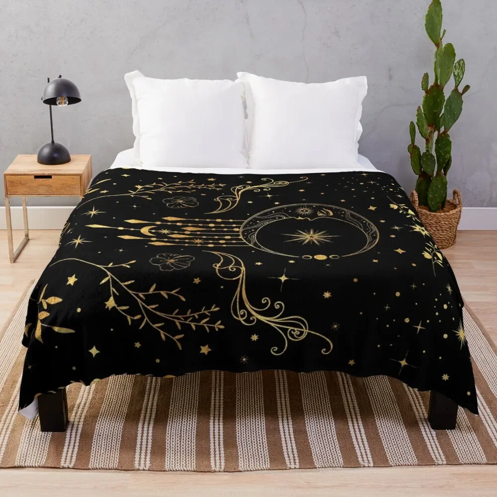 

Celestial crescent moon with floral accents and moon phase Throw Blanket Comforter Decorative Beds manga Blankets