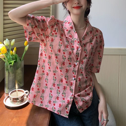 2022 힙합 스트리트웨어 버튼 업 여름 셔츠 일본 패션 그래픽 티셔츠 Ropa Mujer Office Lady 하라주쿠 탑스 빈티지 5