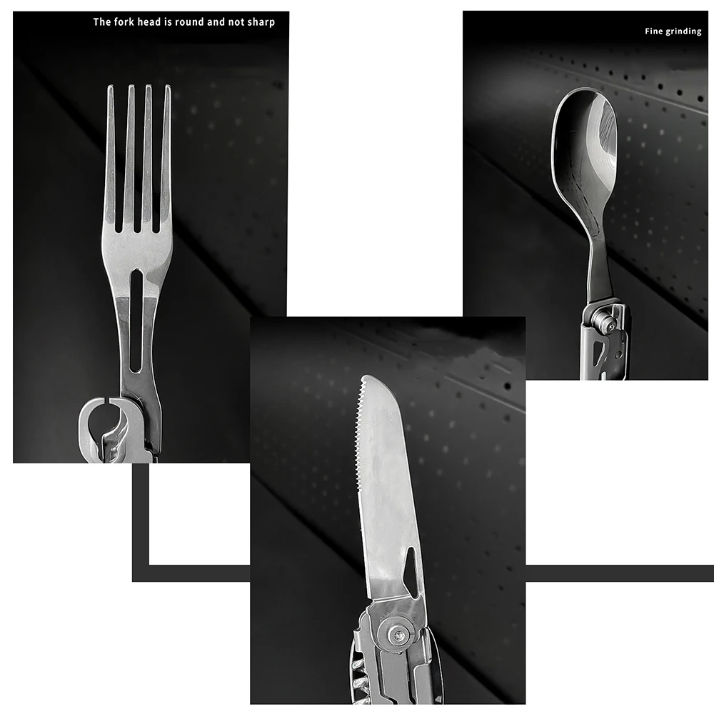 Multipurpose Knife Outdoor Camping Picnic Cutlery Travel Portable Folding Knife Fork Spoon Combination Wine Bottle Opener