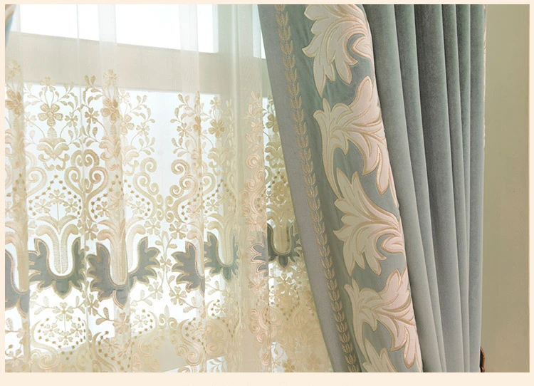 European Style Curtains for Living Dining Room Bedroom Luxury Custom Blackout Embroidery Stitching Door Window Curtain Decor