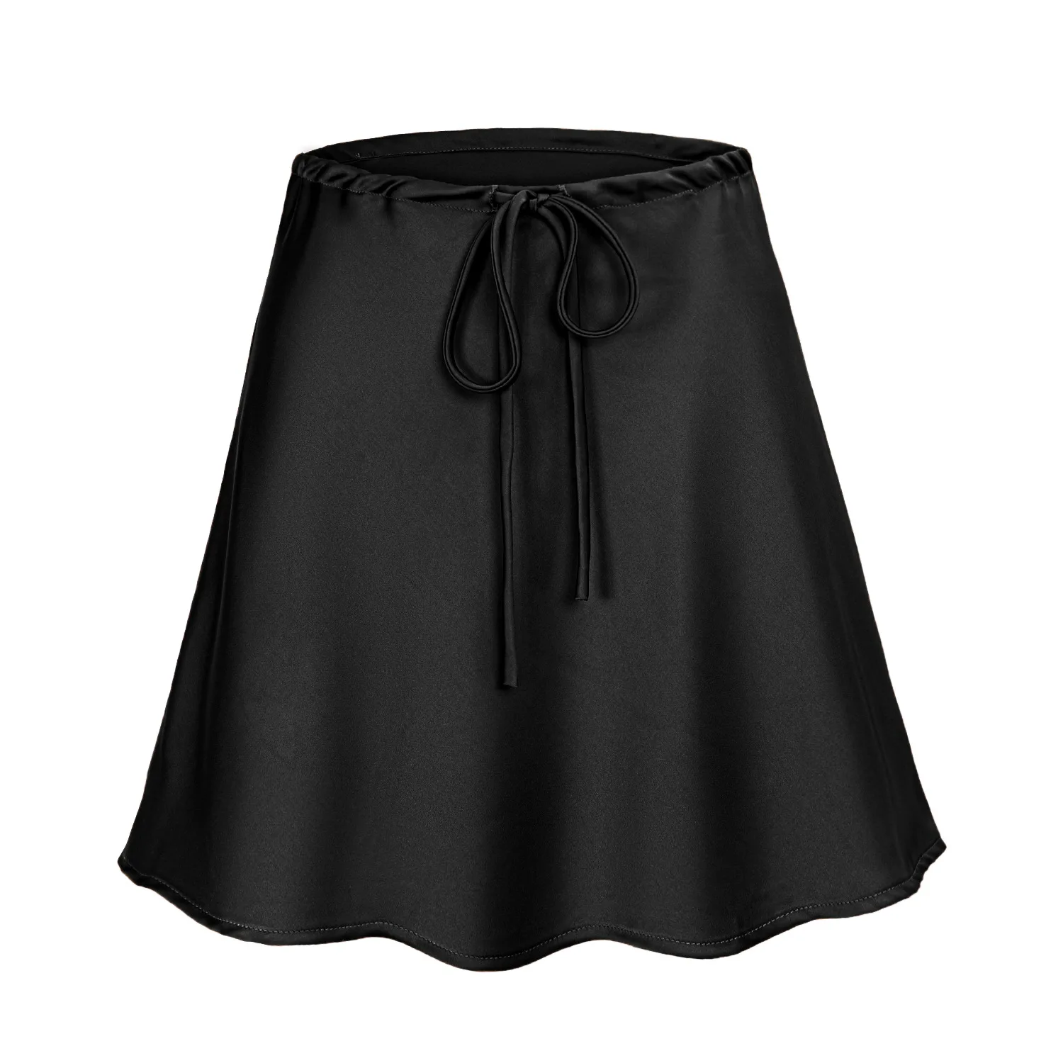 Summer Solid Color Lace-Up Cooler Satin Skirt For Women Korean